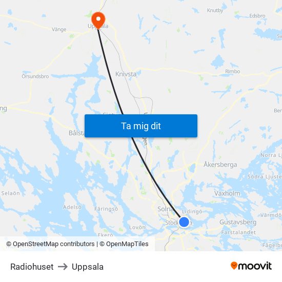 Radiohuset to Uppsala map