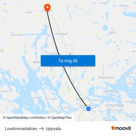 Londonviadukten to Uppsala map