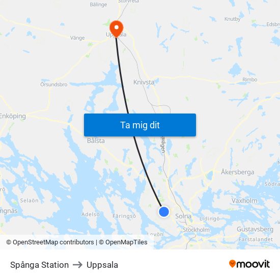 Spånga Station to Uppsala map