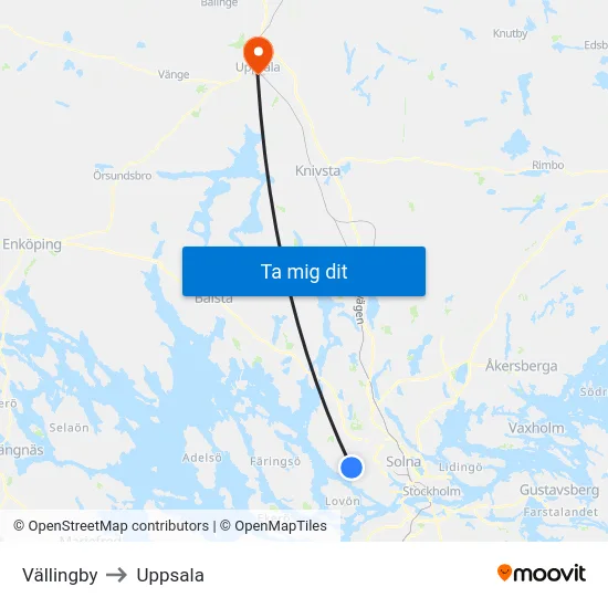 Vällingby to Uppsala map