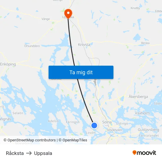 Råcksta to Uppsala map