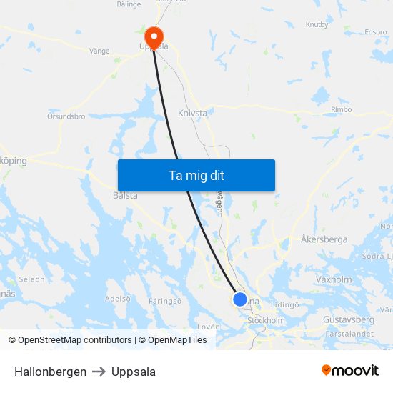 Hallonbergen to Uppsala map