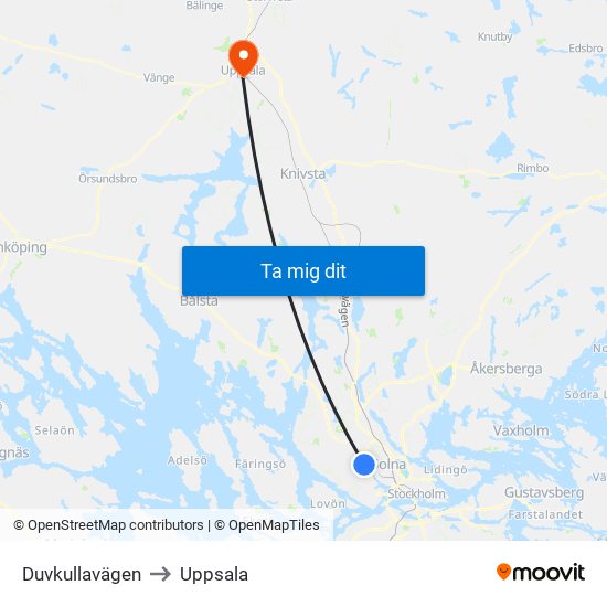 Duvkullavägen to Uppsala map
