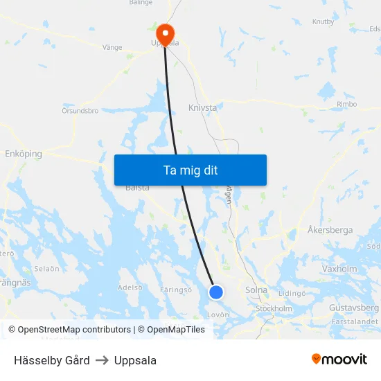 Hässelby Gård to Uppsala map
