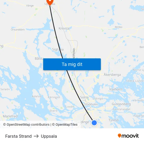 Farsta Strand to Uppsala map