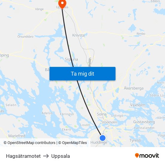 Hagsätramotet to Uppsala map