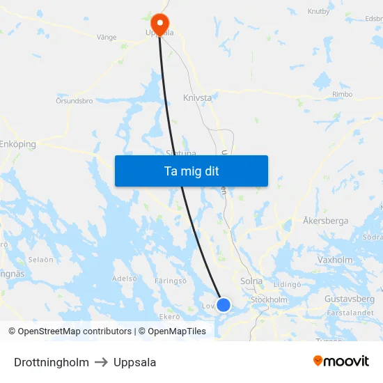 Drottningholm to Uppsala map