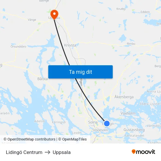 Lidingö Centrum to Uppsala map
