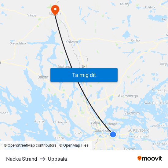 Nacka Strand to Uppsala map