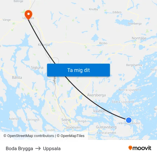 Boda Brygga to Uppsala map