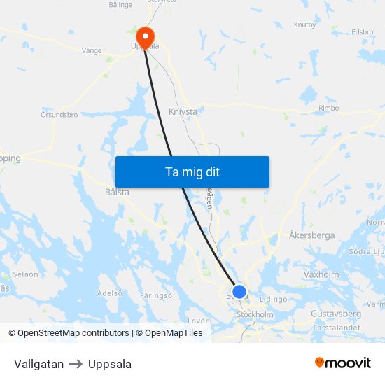 Vallgatan to Uppsala map