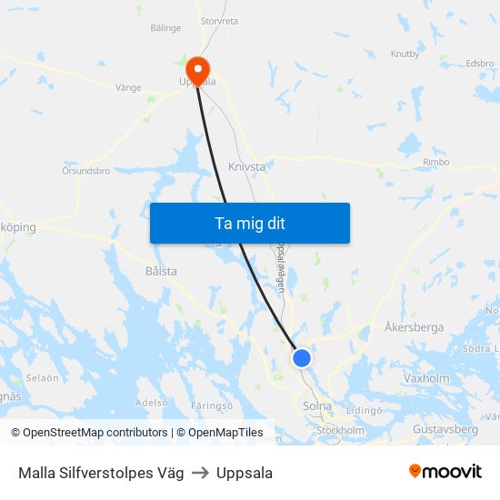 Malla Silfverstolpes Väg to Uppsala map