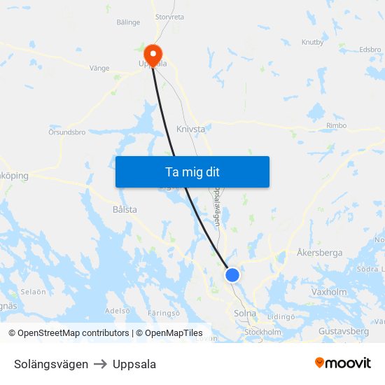 Solängsvägen to Uppsala map