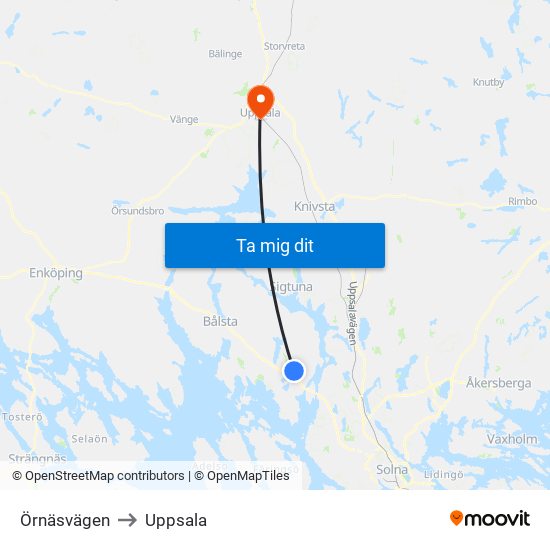 Örnäsvägen to Uppsala map