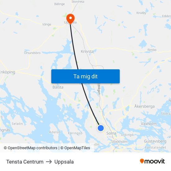 Tensta Centrum to Uppsala map