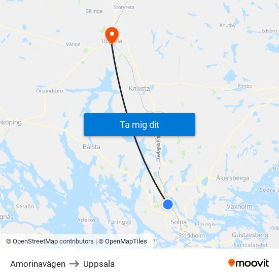 Amorinavägen to Uppsala map
