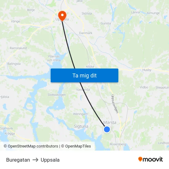 Buregatan to Uppsala map
