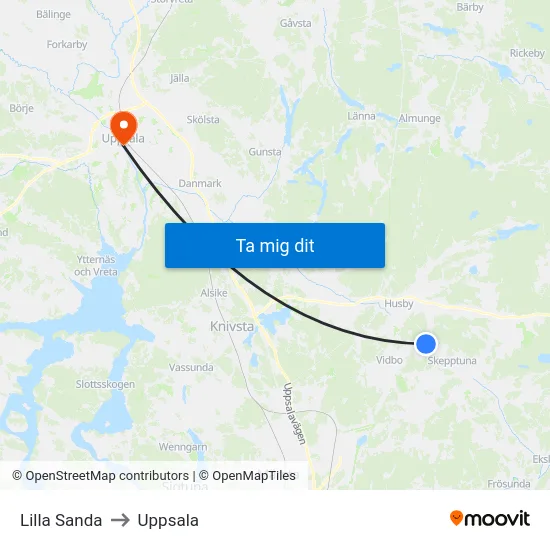 Lilla Sanda to Uppsala map