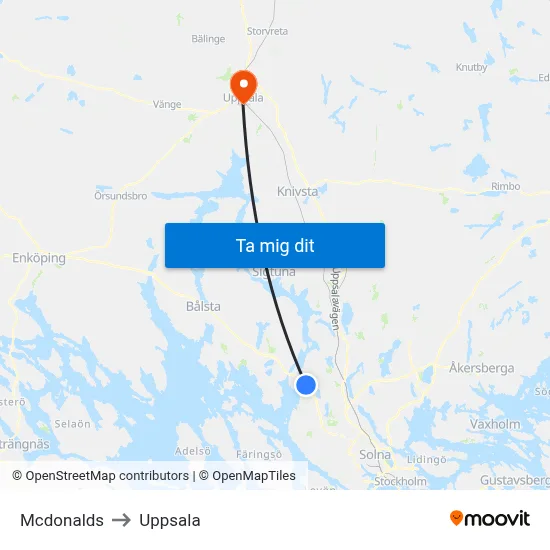Mcdonalds to Uppsala map