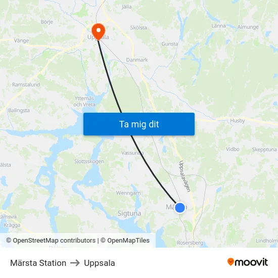 Märsta Station to Uppsala map