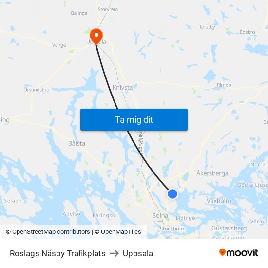 Roslags Näsby Trafikplats to Uppsala map