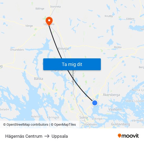 Hägernäs Centrum to Uppsala map