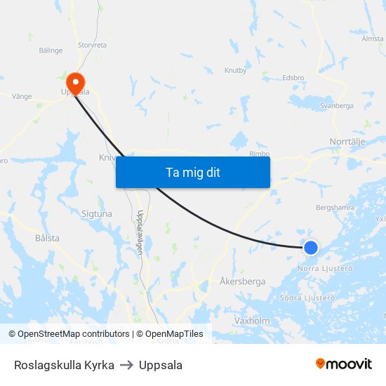 Roslagskulla Kyrka to Uppsala map
