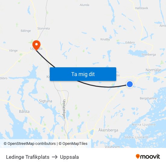 Ledinge Trafikplats to Uppsala map