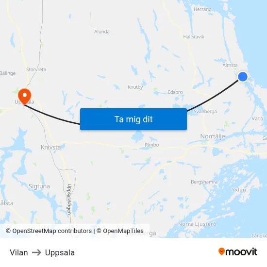 Vilan to Uppsala map
