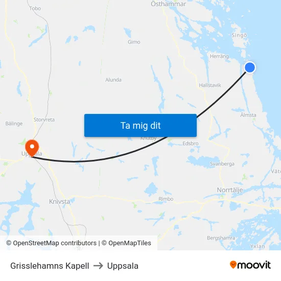 Grisslehamns Kapell to Uppsala map