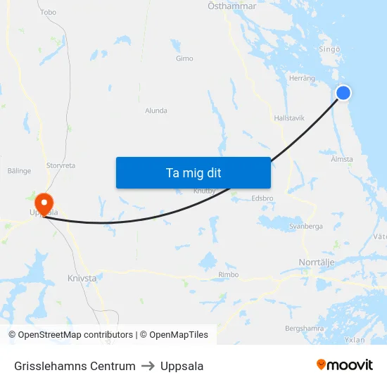 Grisslehamns Centrum to Uppsala map
