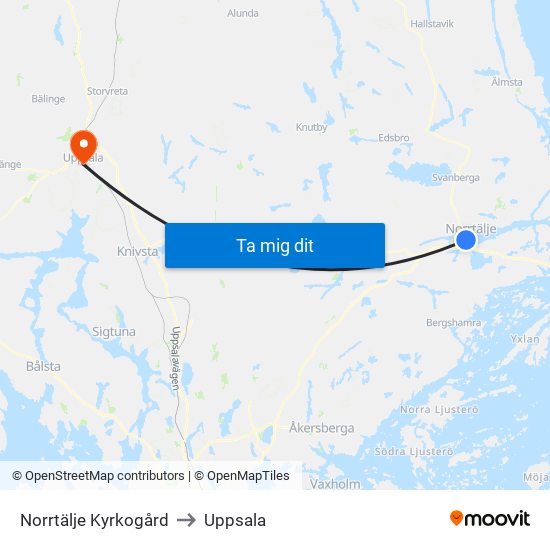 Norrtälje Kyrkogård to Uppsala map