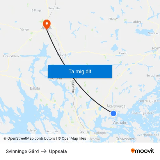 Svinninge Gård to Uppsala map