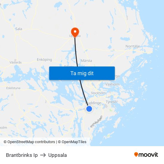 Brantbrinks Ip to Uppsala map