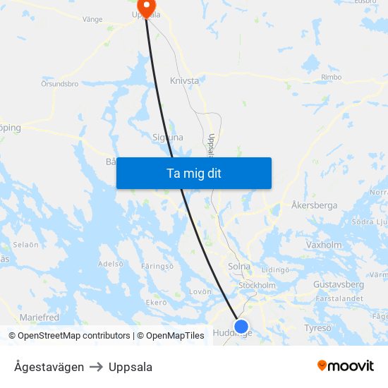 Ågestavägen to Uppsala map