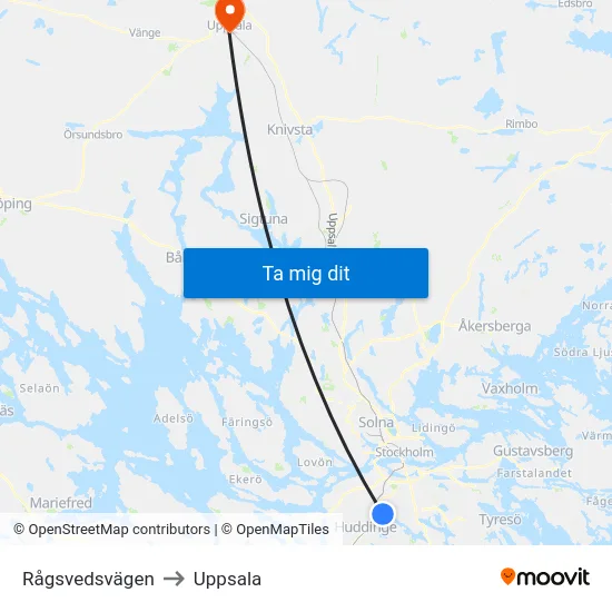 Rågsvedsvägen to Uppsala map
