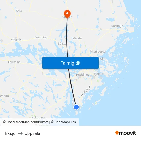 Eksjö to Uppsala map