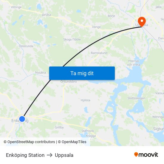 Enköping Station to Uppsala map