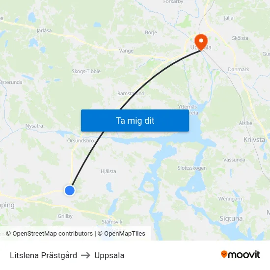 Litslena Prästgård to Uppsala map