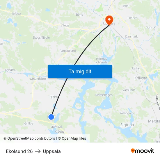Ekolsund 26 to Uppsala map