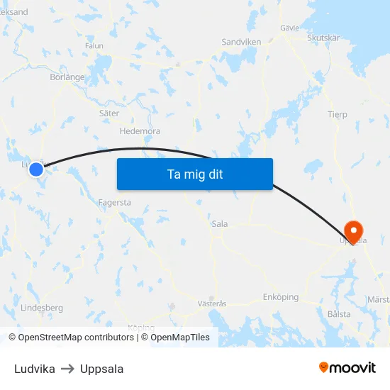 Ludvika to Uppsala map