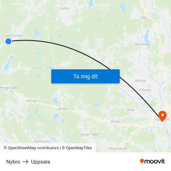 Nybro to Uppsala map