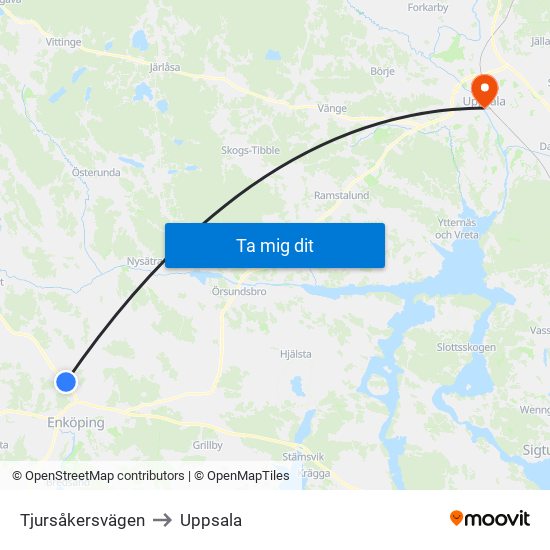 Tjursåkersvägen to Uppsala map