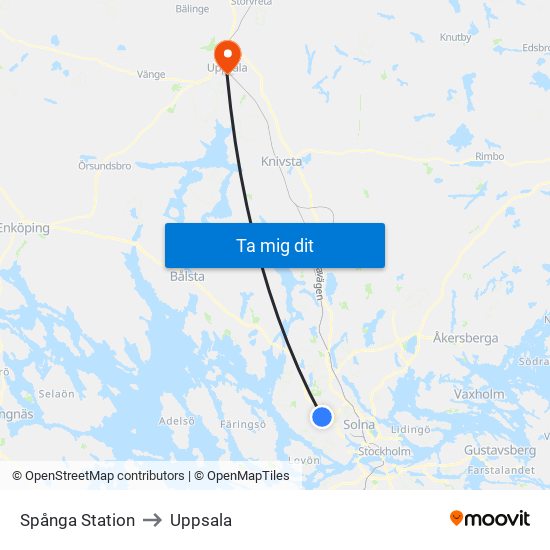 Spånga Station to Uppsala map