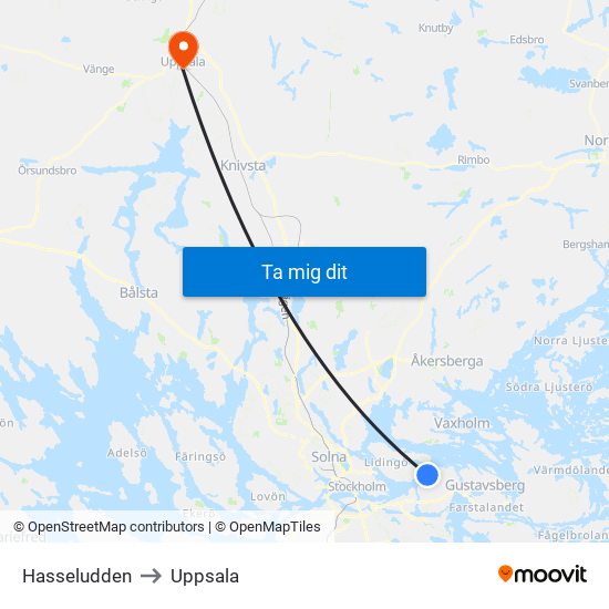 Hasseludden to Uppsala map