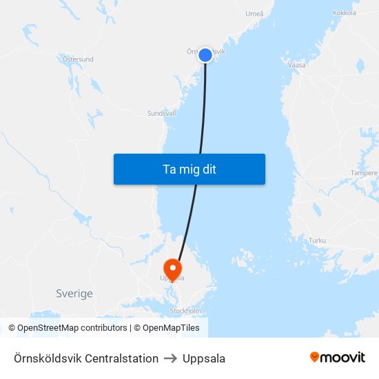 Örnsköldsvik Centralstation to Uppsala map