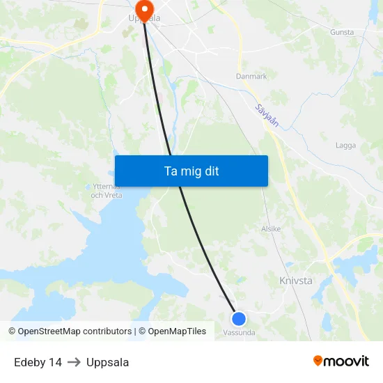 Edeby 14 to Uppsala map