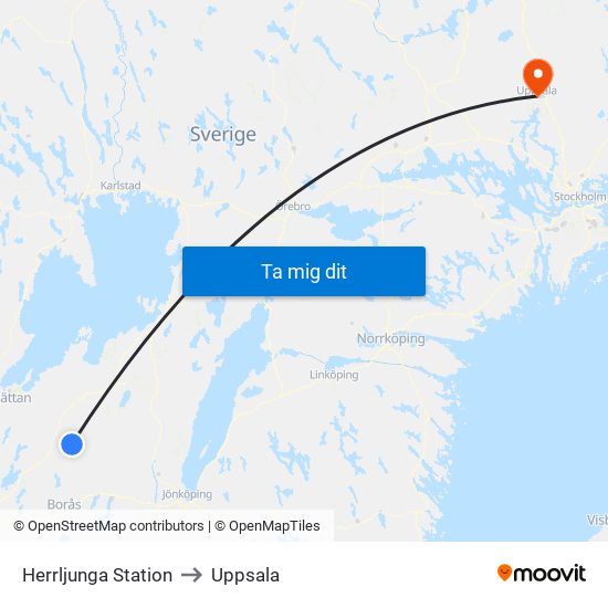 Herrljunga Station to Uppsala map