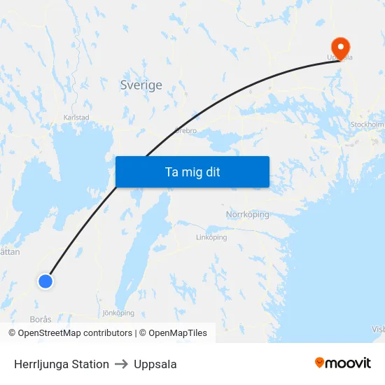 Herrljunga Station to Uppsala map