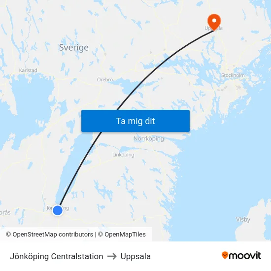 Jönköping Centralstation to Uppsala map